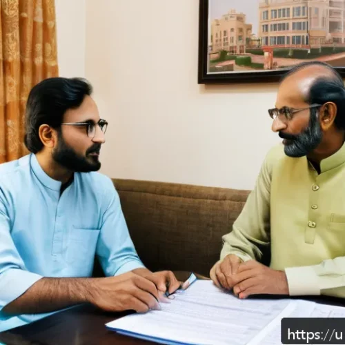 Home 33 리스 계약 변경 가능성 - A detailed scene of a Pakistani tenant and landlord discussing a residential lease agreement amendme...