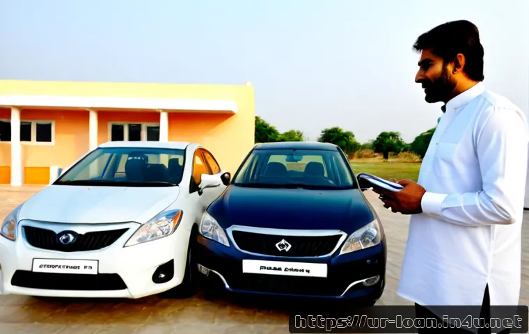 리스와 대출의 차이 - Photorealistic split-scene comparison of vehicle leasing and vehicle loan financing in Pakistan: on ...
